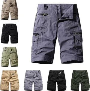 Men'S Straight Cargo Shorts with Multi Pockets and Zipper Outdoor Summer Solid Regular Fit Casual Shorts