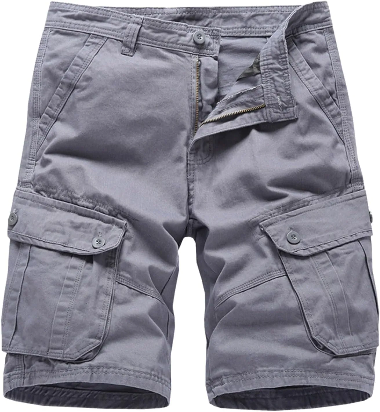 Men'S Straight Cargo Shorts with Multi Pockets and Zipper Outdoor Summer Solid Regular Fit Casual Shorts