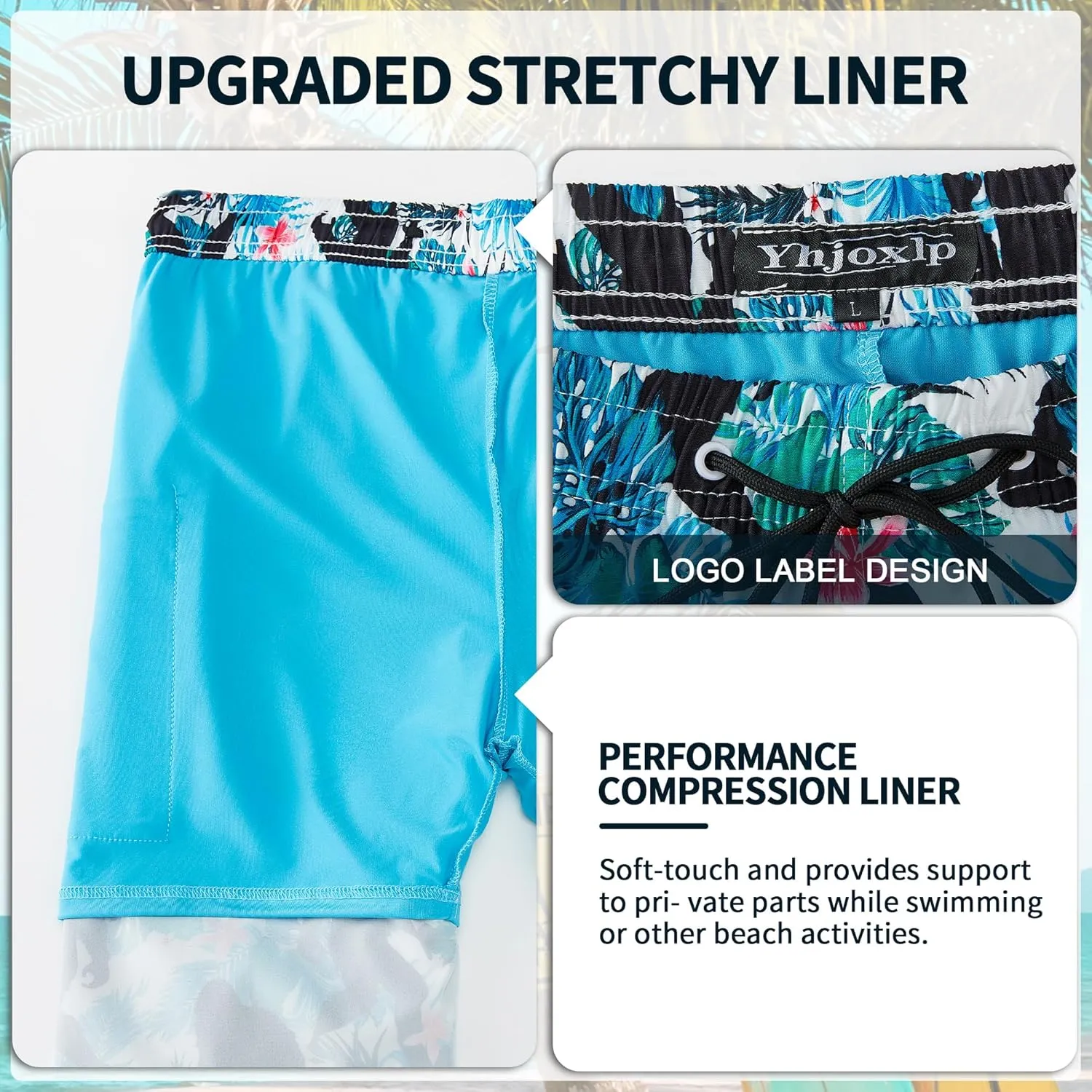 Mens Swim Trunks 9 Inch Inseam Stretch Board Shorts Built-in Quick Dry Swimwear Bathing Suits with Compression Liner