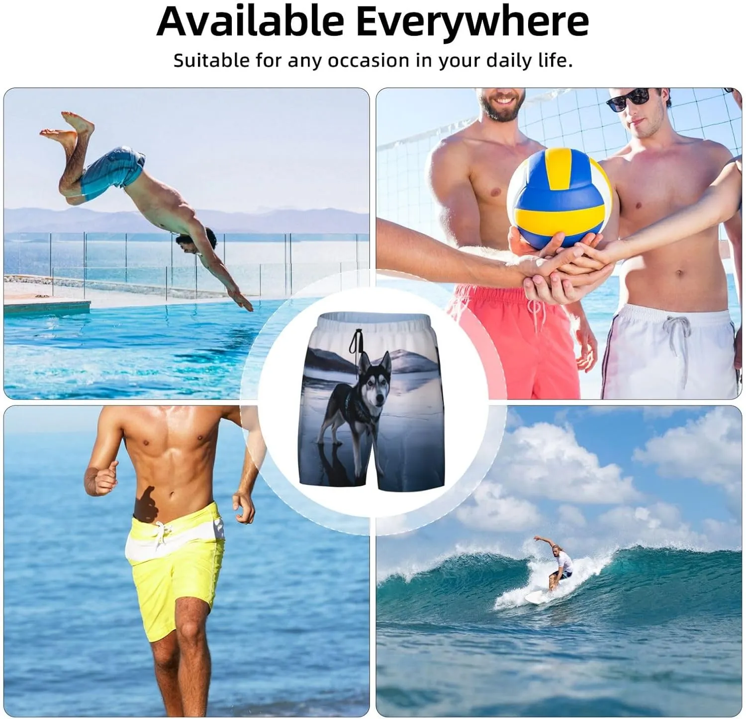 Men's Swim Trunks Quick Dry Board Shorts Drawstring Beach Short Husky Dog on a Frozen Lake Bathing Suit for Men