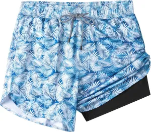 Mens Swim Trunks with Compression Liner 5.5" Board Shorts with Zipper Pockets 2 in 1 Quick Dry Bathing Suits