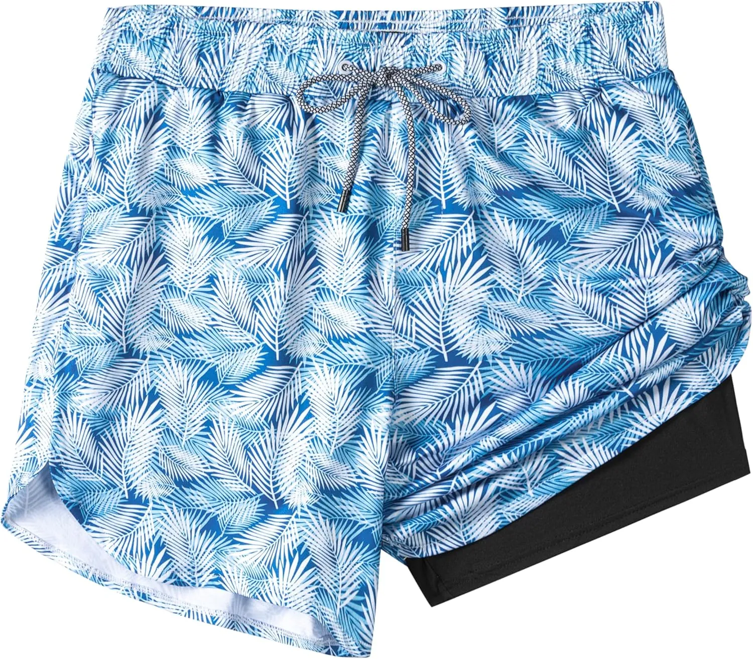 Mens Swim Trunks with Compression Liner 5.5" Board Shorts with Zipper Pockets 2 in 1 Quick Dry Bathing Suits