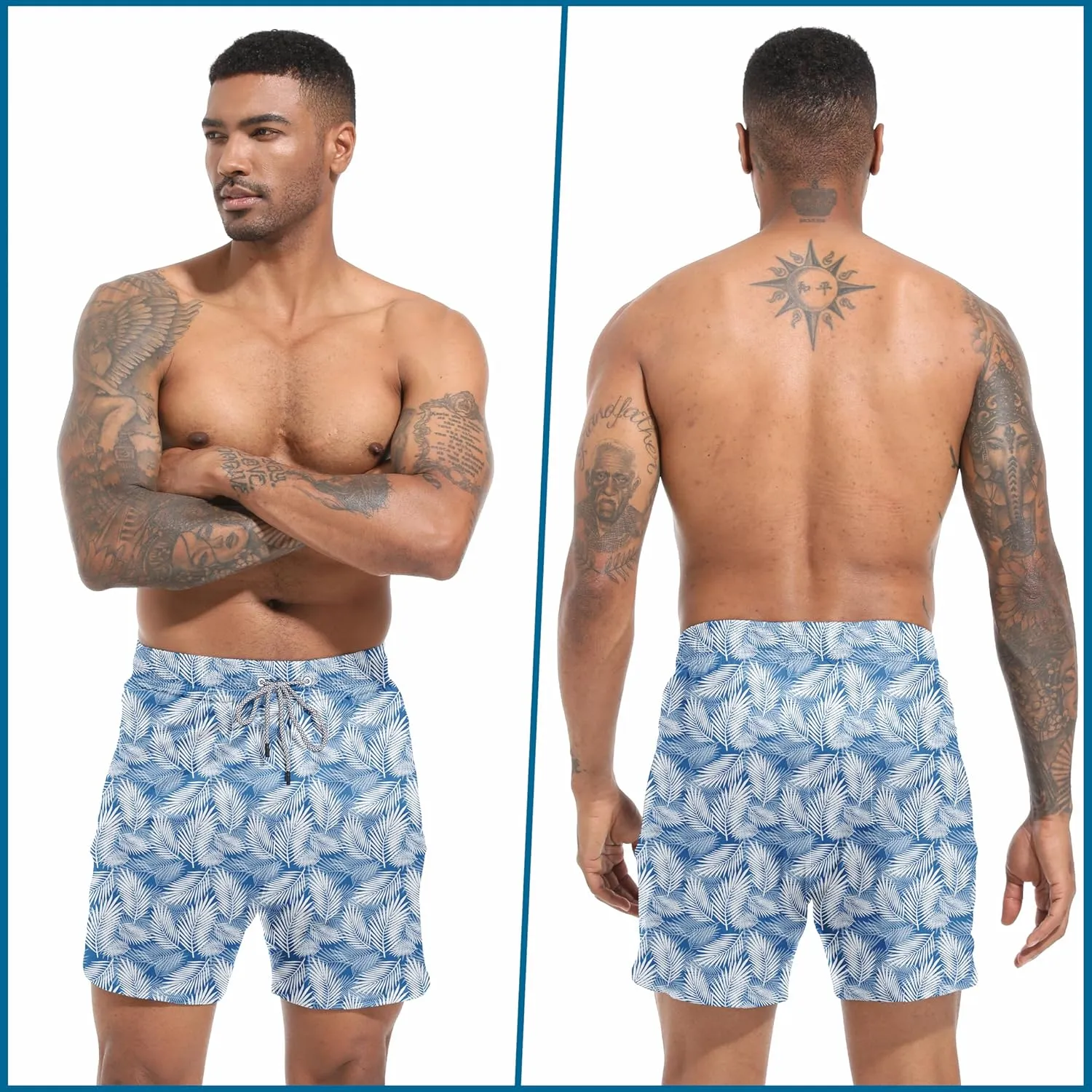 Mens Swim Trunks with Compression Liner 5.5" Board Shorts with Zipper Pockets 2 in 1 Quick Dry Bathing Suits