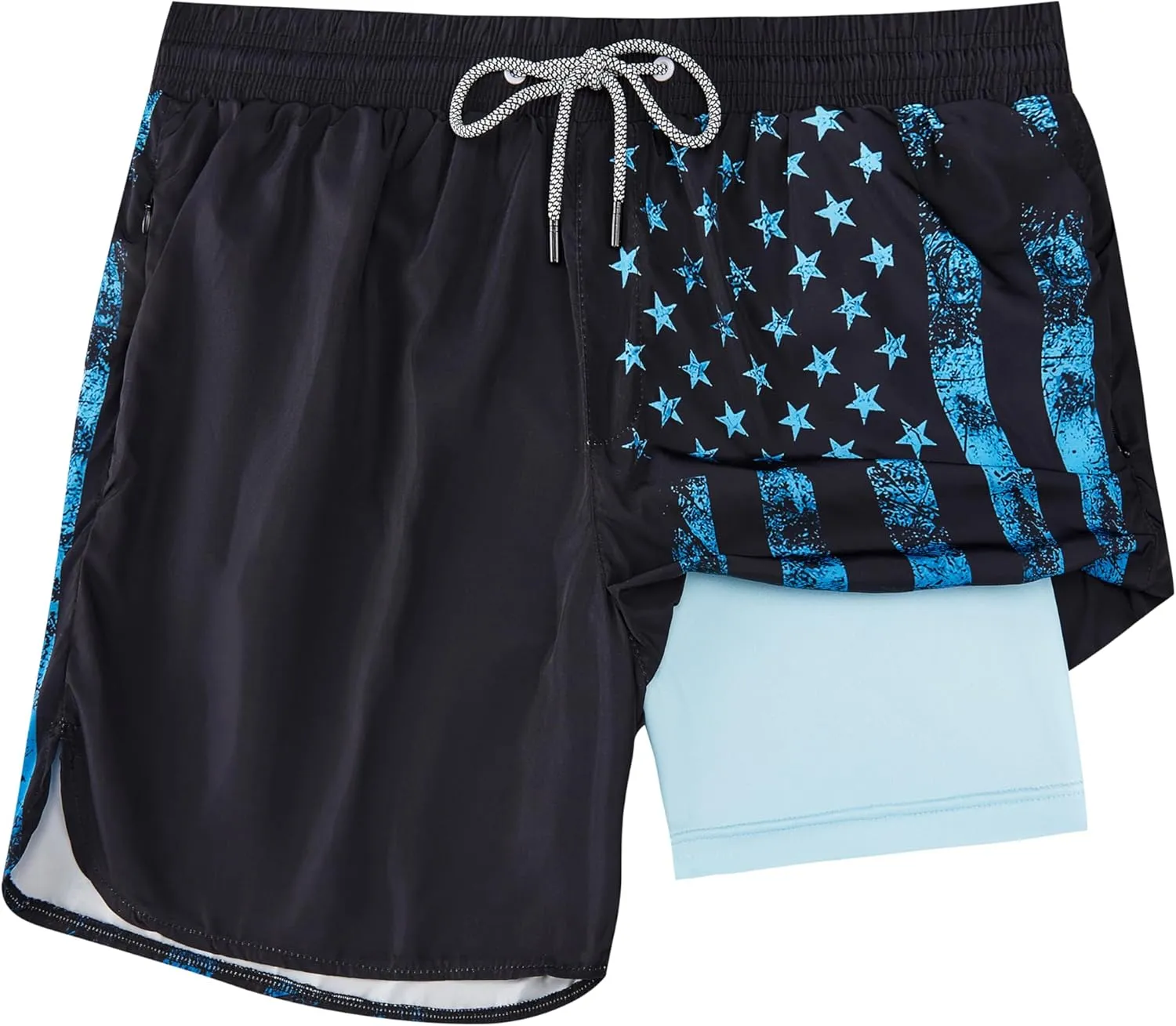 Mens Swim Trunks with Compression Liner 5" Stretch Board Shorts Quick Dry Zipper Pockets 2 in 1 Mens Bathing Suits