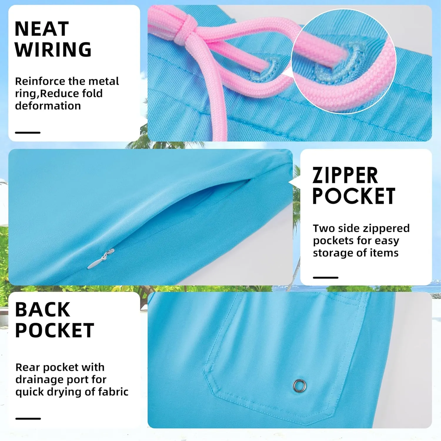 Mens Swim Trunks with Compression Liner 7" Board Shorts with Zipper Pockets 2 in 1 Quick Dry Bathing Suits
