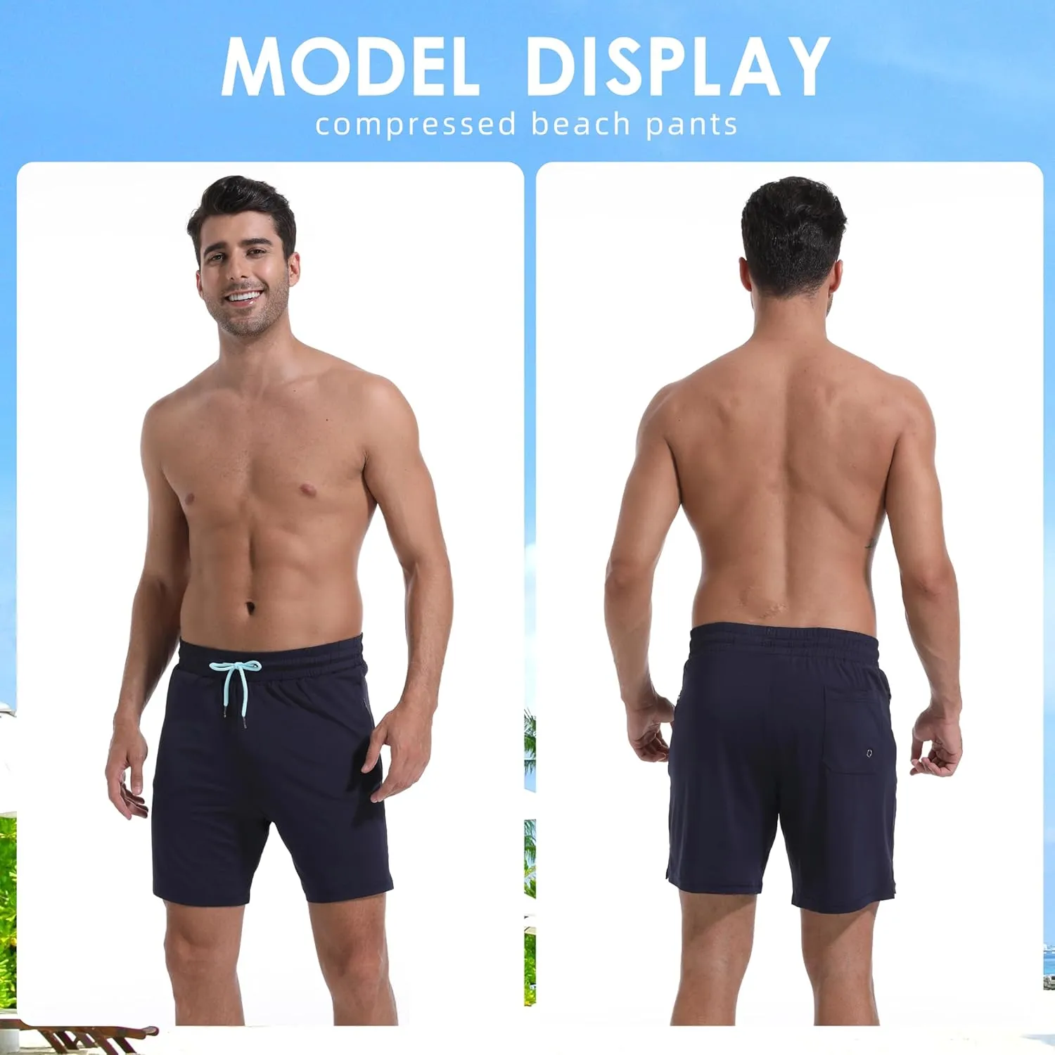 Mens Swim Trunks with Compression Liner 7" Board Shorts with Zipper Pockets 2 in 1 Quick Dry Bathing Suits