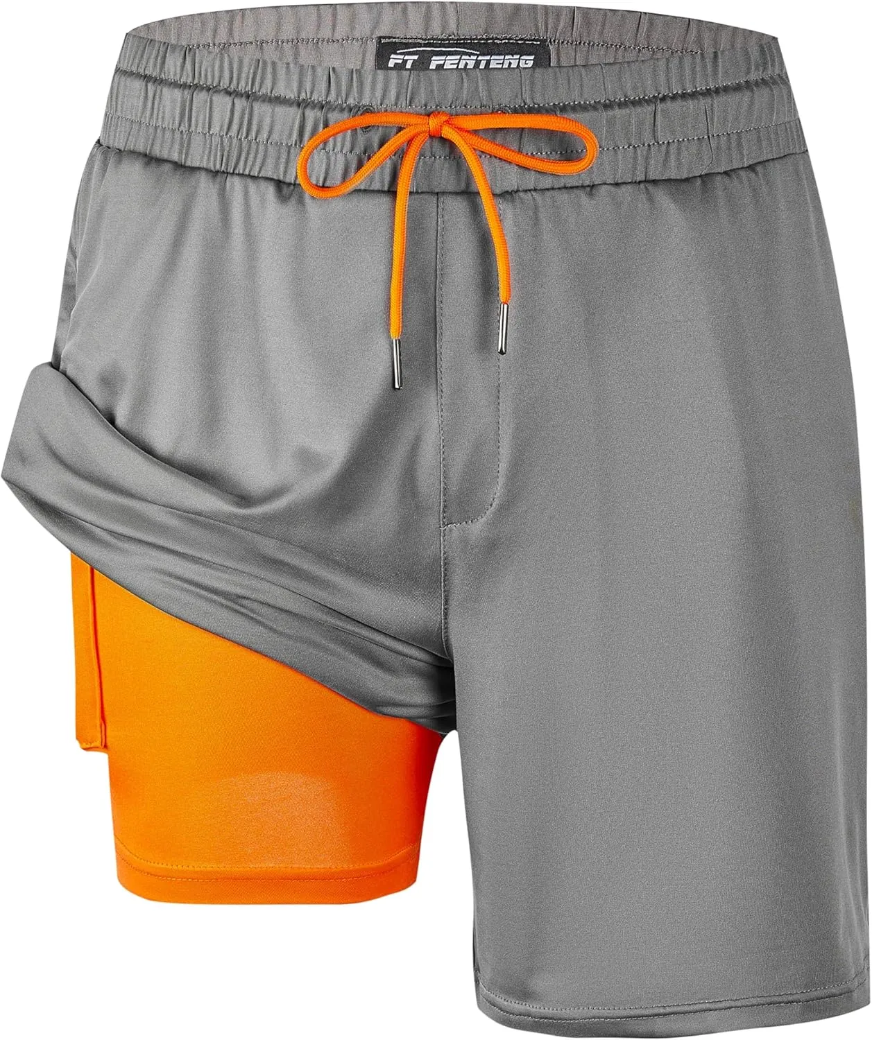 Mens Swim Trunks with Compression Liner 7" Board Shorts with Zipper Pockets 2 in 1 Quick Dry Bathing Suits