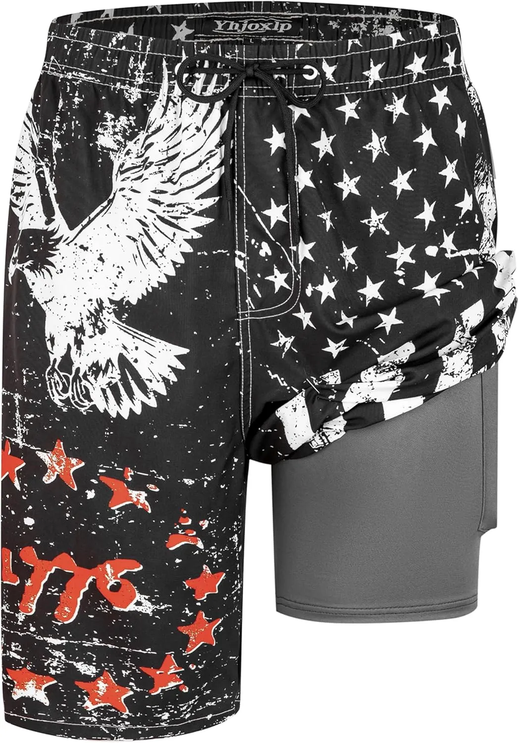 Mens Swim Trunks with Compression Liner 9" Stretch Board Shorts 2 in 1 Quick Dry Swimsuits Bathing Suits