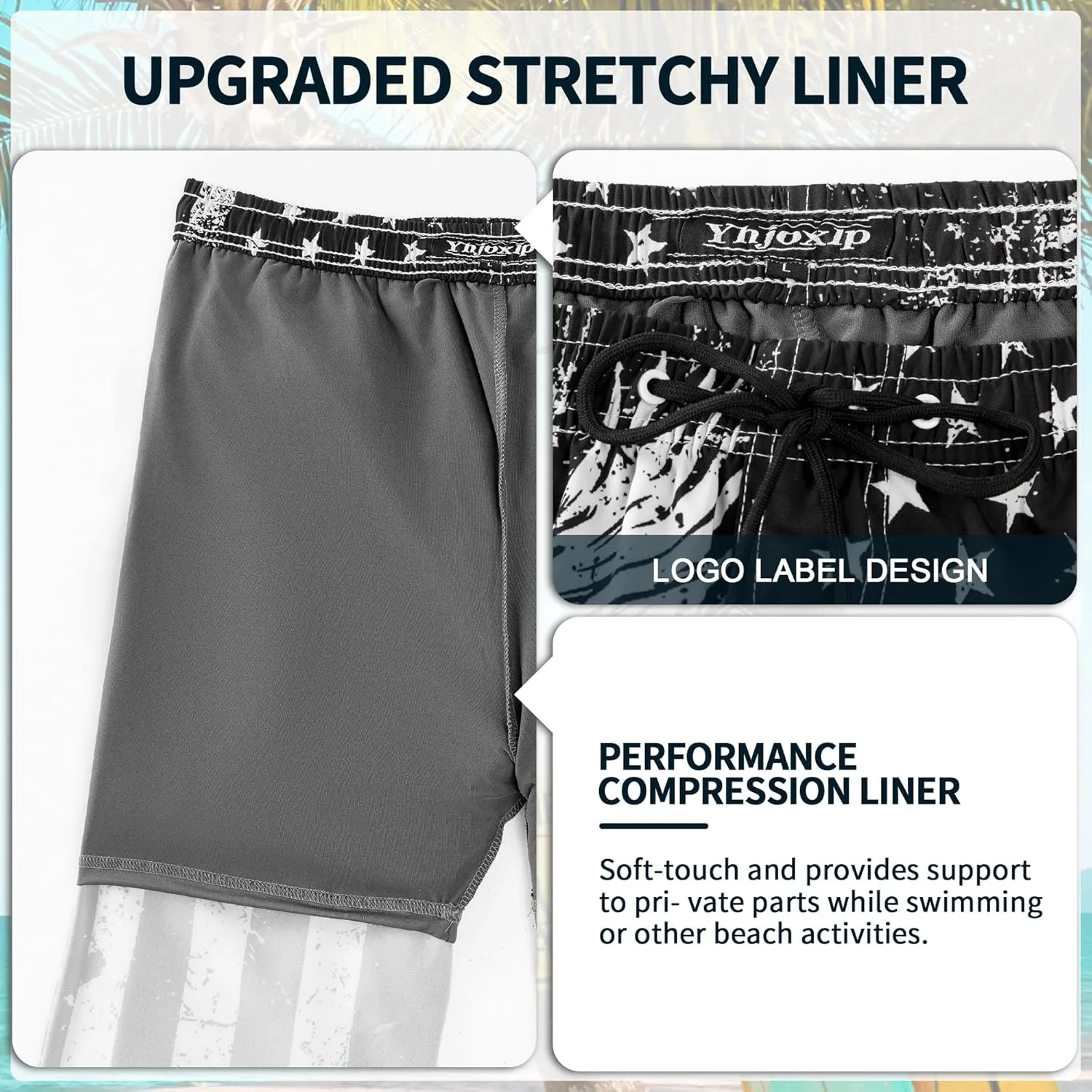 Mens Swim Trunks with Compression Liner 9" Stretch Board Shorts 2 in 1 Quick Dry Swimsuits Bathing Suits