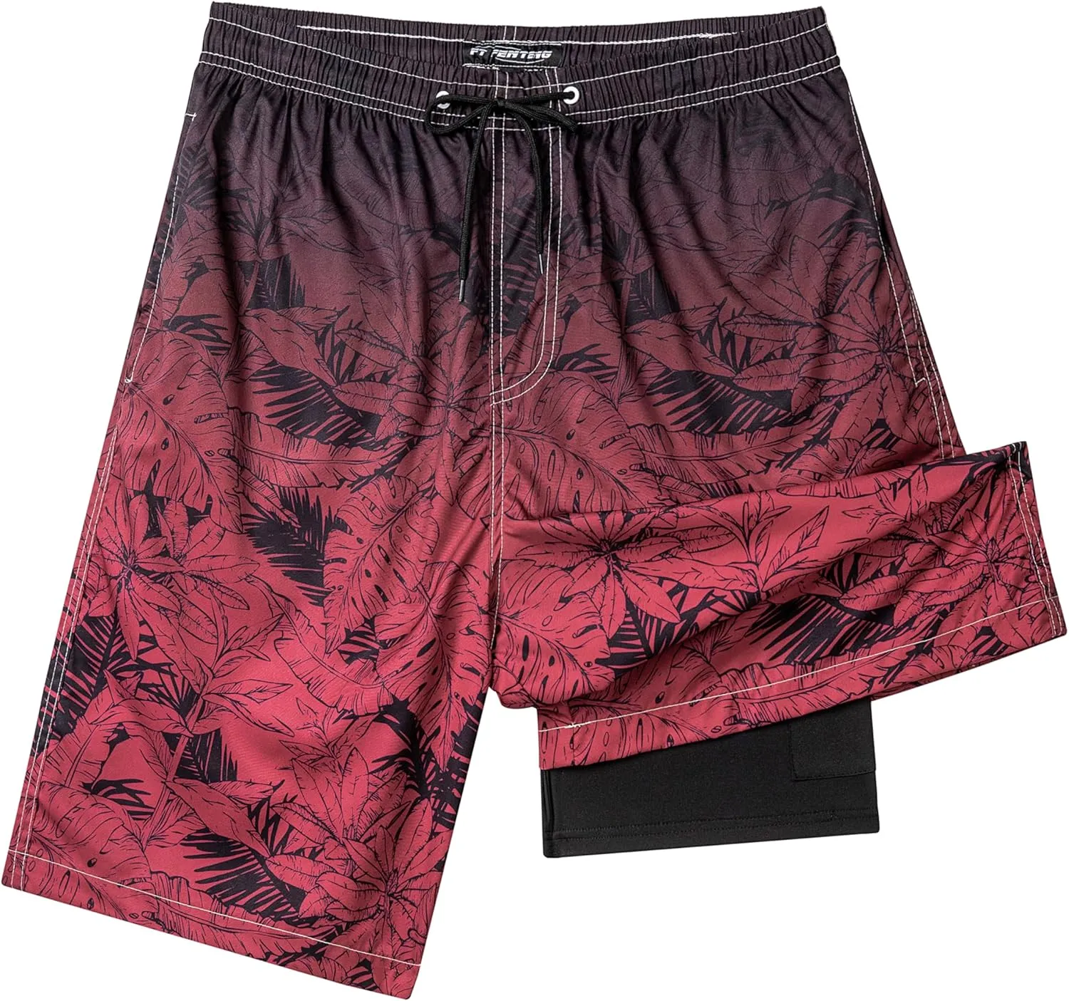 Mens Swim Trunks with Compression Liner 9" Stretch Board Shorts 2 in 1 Quick Dry Swimwear Bathing Suits
