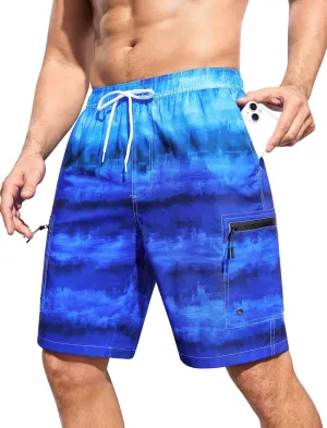 Mens Swim Trunks with Compression Liner Zipper Cargo Pockets Bathing Suit 9 Inch Quick-Dry Swimming Shorts