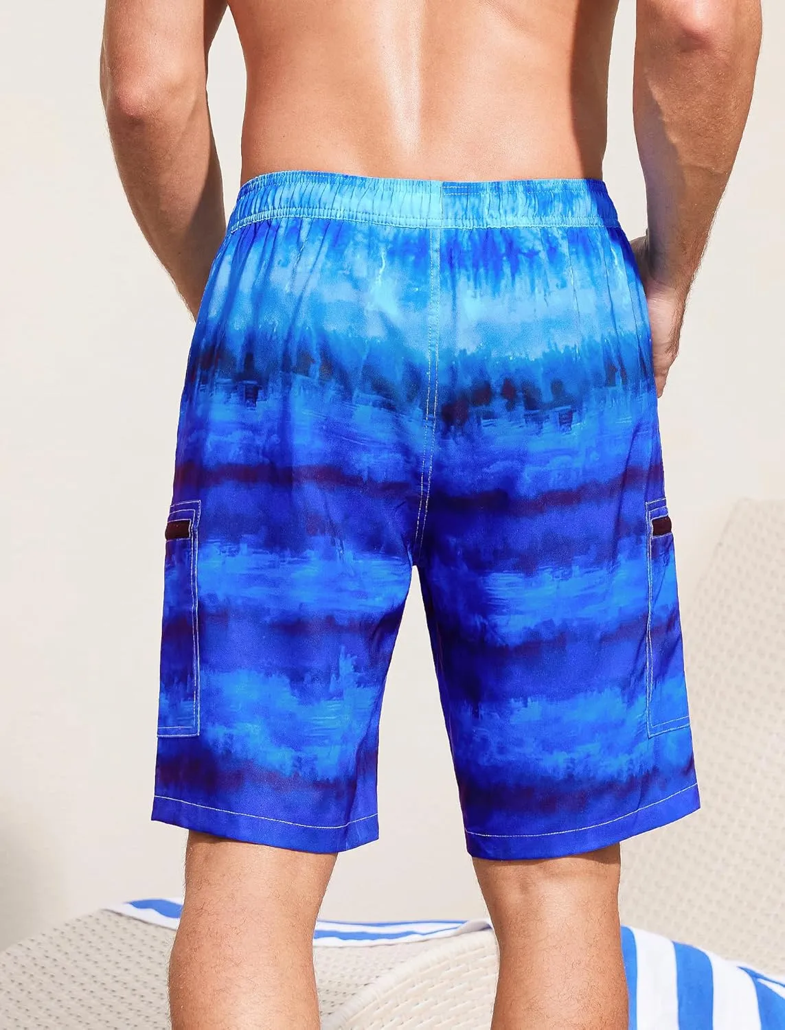 Mens Swim Trunks with Compression Liner Zipper Cargo Pockets Bathing Suit 9 Inch Quick-Dry Swimming Shorts