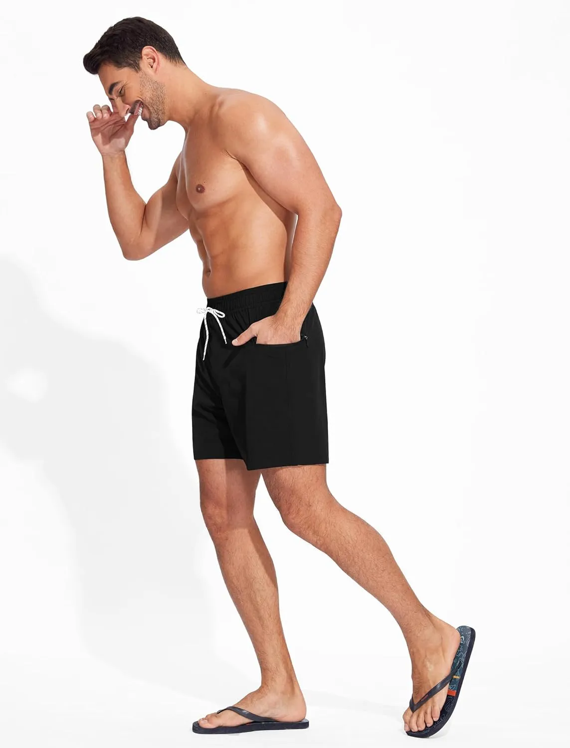 Mens Swim Trunks with Printed Compression Liner Quick Dry Bathing Suits 6" Beach Swimming Shorts with Zipper Pockets