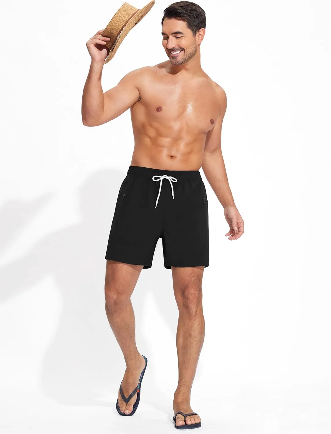 Mens Swim Trunks with Printed Compression Liner Quick Dry Bathing Suits 6" Beach Swimming Shorts with Zipper Pockets