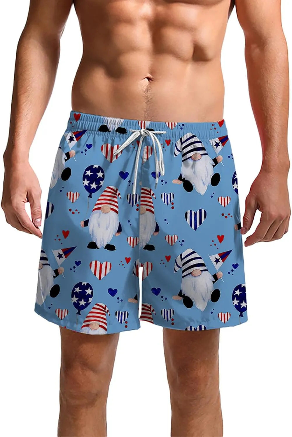 Mens Swimming Trunks Swimsuit Print Drawstring Tie Elastic Waist Casual Fashion Beach Shorts Mens Boys Shorts Man
