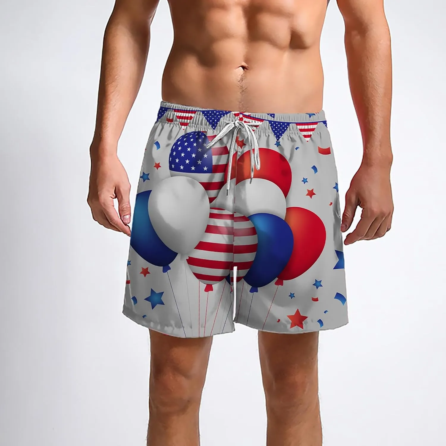 Mens Swimming Trunks Swimsuit Print Drawstring Tie Elastic Waist Casual Fashion Beach Shorts Mens Boys Shorts Man