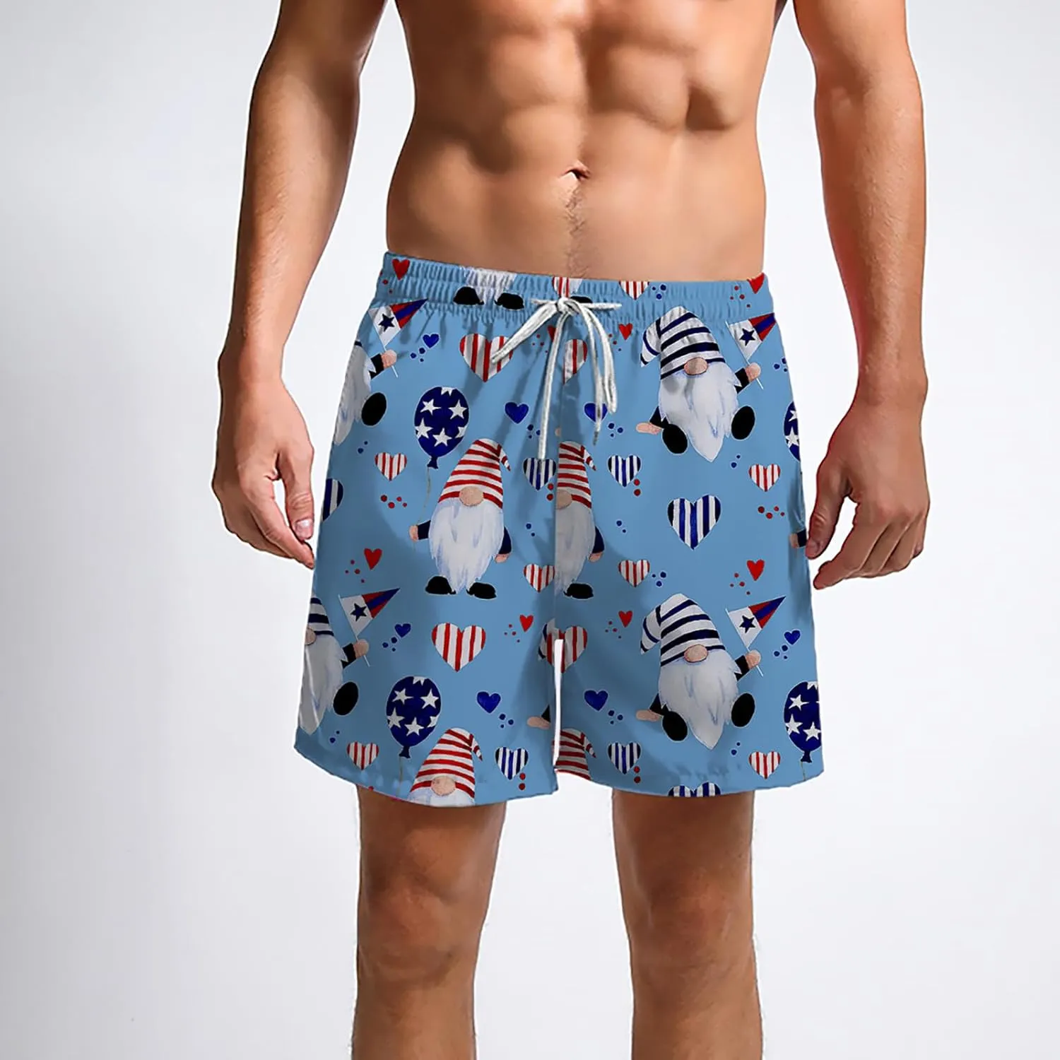 Mens Swimming Trunks Swimsuit Print Drawstring Tie Elastic Waist Casual Fashion Beach Shorts Mens Boys Shorts Man