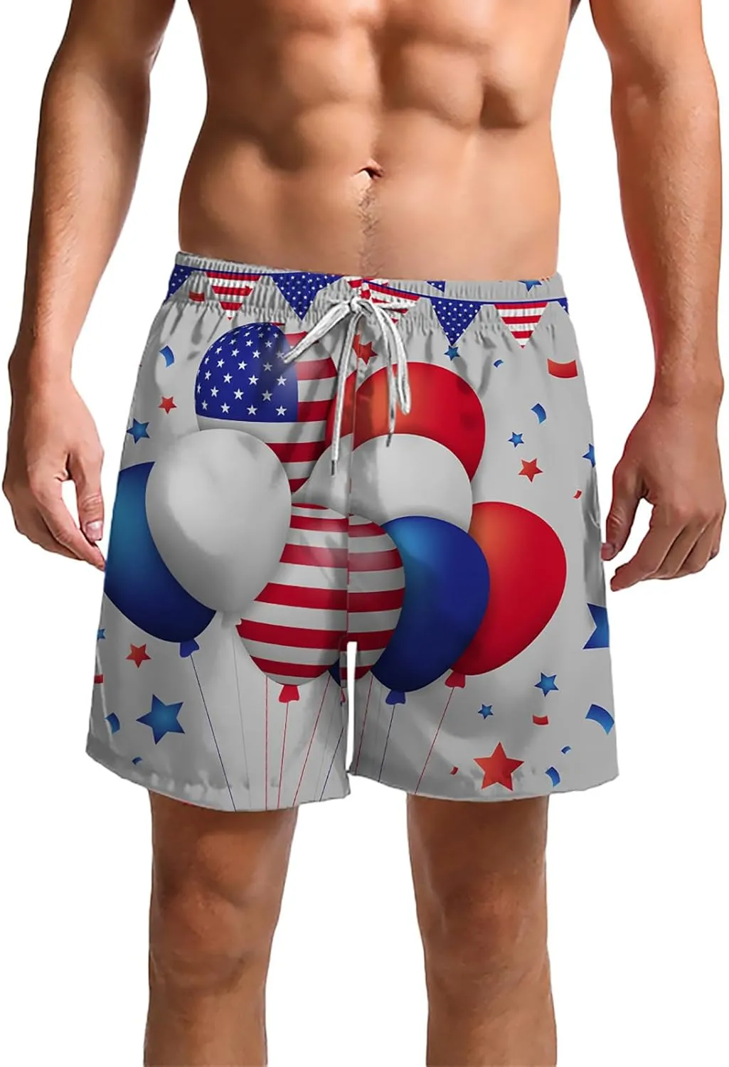 Mens Swimming Trunks Swimsuit Print Drawstring Tie Elastic Waist Casual Fashion Beach Shorts Mens Boys Shorts Man