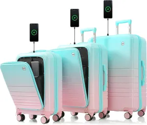 Merax Set of 3, ABS PC Hardside Luggage Sets TSA Lock Spinner Wheel Suit Cases, Light Blue and Pink, 20/24/28 Inch