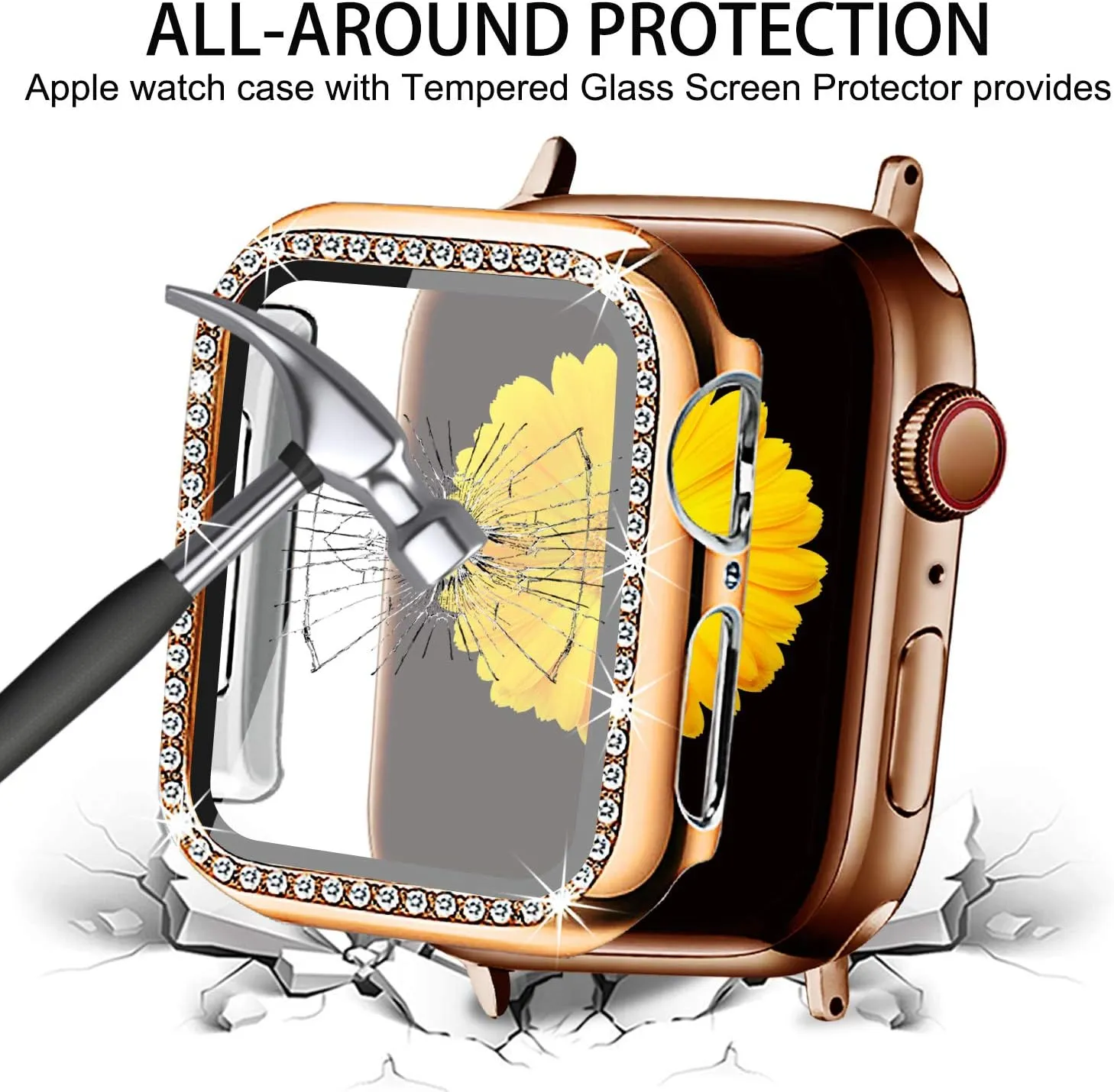 Mesime Compatible for Apple Watch Band with Screen Protector Case, Jewelry Replacement Bands 46mm 45mm 44mm 42mm 41mm 40 mm 38mm 2 Pack Protective Cover for iWatch Series 10/9/8/7/6/5/4/3/2/1/SE Women