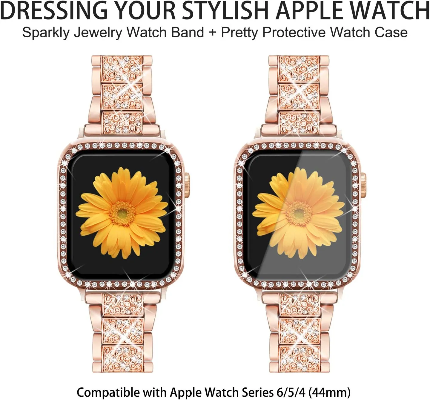 Mesime Compatible for Apple Watch Band with Screen Protector Case, Jewelry Replacement Bands 46mm 45mm 44mm 42mm 41mm 40 mm 38mm 2 Pack Protective Cover for iWatch Series 10/9/8/7/6/5/4/3/2/1/SE Women