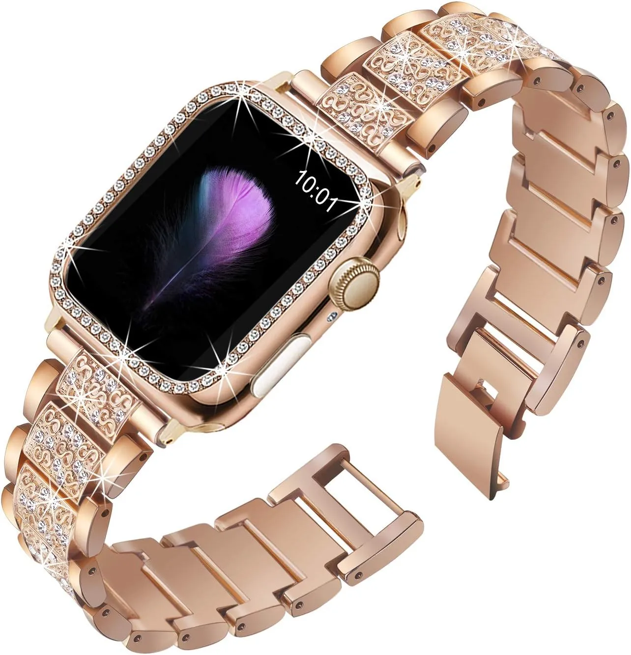 Mesime Compatible for Apple Watch Band with Screen Protector Case, Jewelry Replacement Bands 46mm 45mm 44mm 42mm 41mm 40 mm 38mm 2 Pack Protective Cover for iWatch Series 10/9/8/7/6/5/4/3/2/1/SE Women