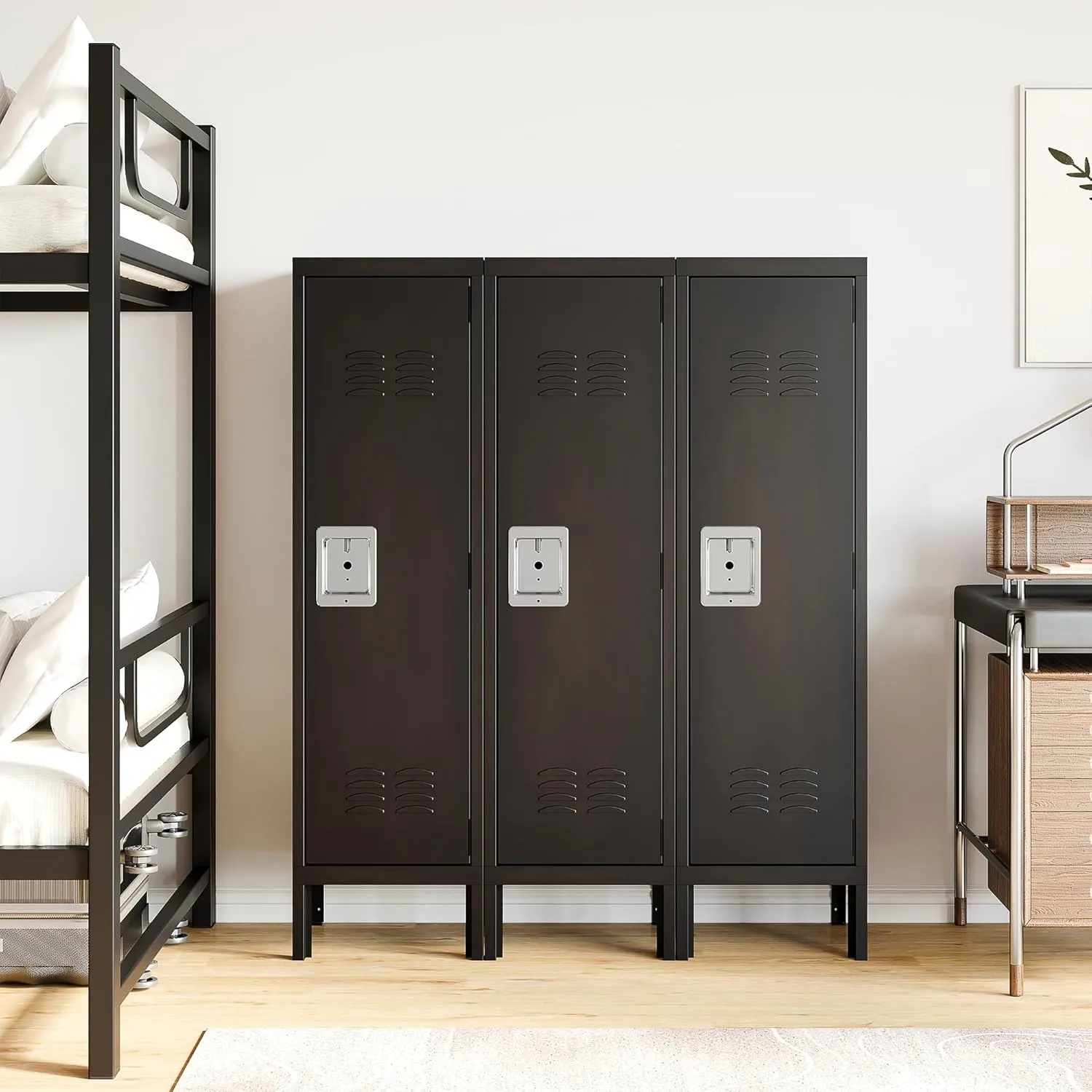 Metal Storage Locker, Lockable Employees Metal Locker with Door, 55" Height Steel Locker for Home, School, Office, Gym (Retro Black)