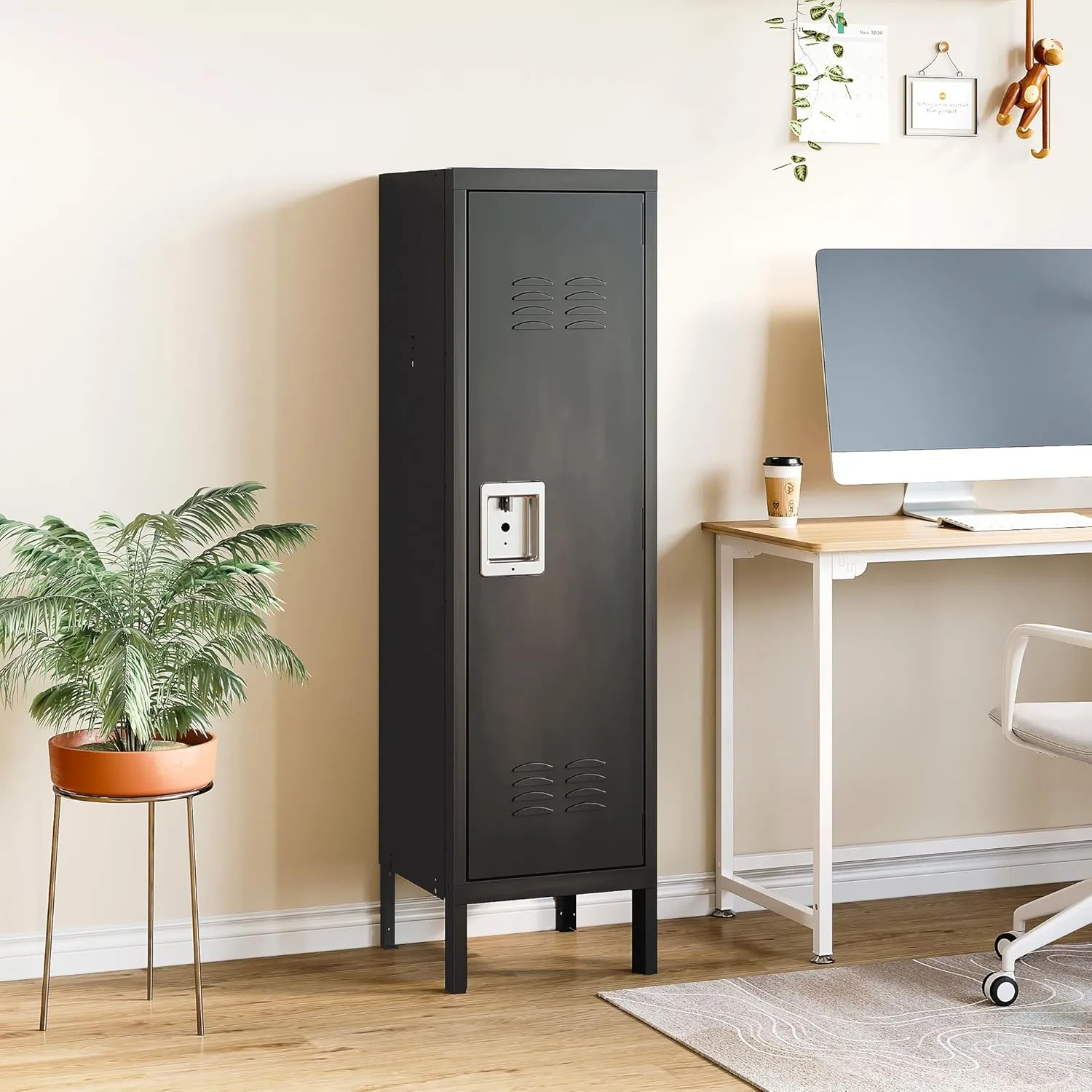Metal Storage Locker, Lockable Employees Metal Locker with Door, 55" Height Steel Locker for Home, School, Office, Gym (Retro Black)