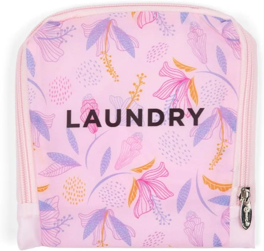 MIAMICA Foldable Travel Laundry Bag, 21'' x 22'', Pink Floral "Laundry" – Lightweight, Durable Design with Drawstring Closure