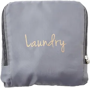 Miamica Foldable Travel Laundry Bag, Grey & Gold – Measures 21” x 22” When Fully Opened – Foldable Laundry Bag with Drawstring Closure – Durable, Lightweight Travel Accessories