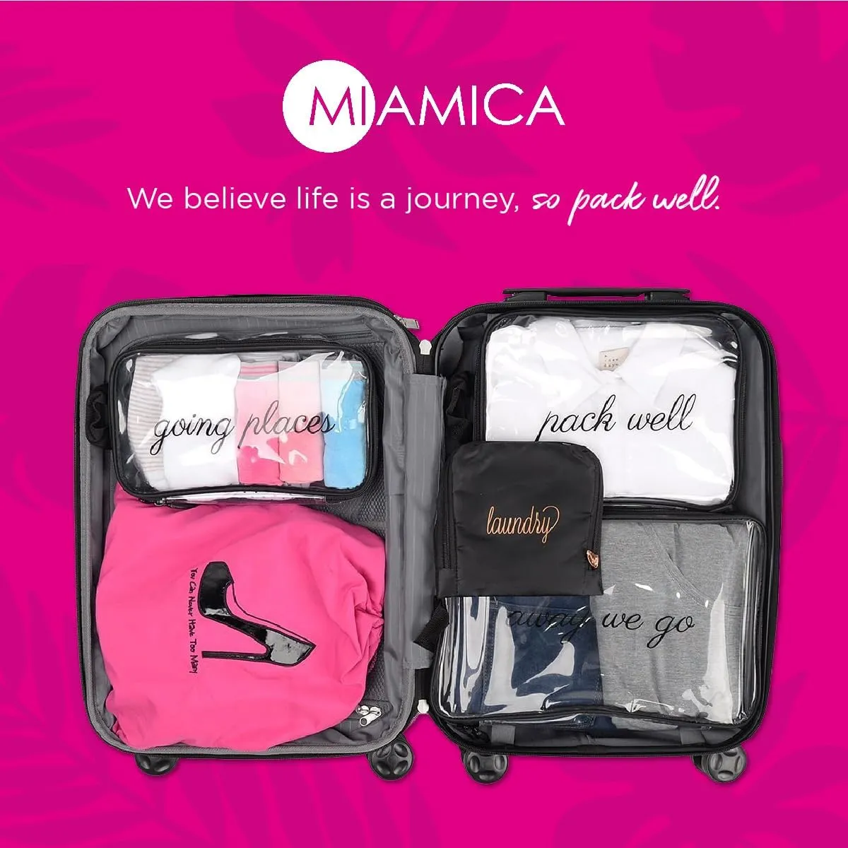 Miamica Foldable Travel Laundry Bag, Grey & Gold – Measures 21” x 22” When Fully Opened – Foldable Laundry Bag with Drawstring Closure – Durable, Lightweight Travel Accessories