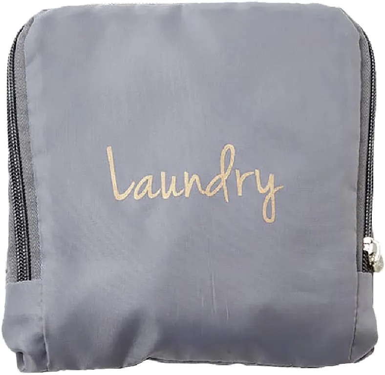 Miamica Foldable Travel Laundry Bag, Grey & Gold – Measures 21” x 22” When Fully Opened – Foldable Laundry Bag with Drawstring Closure – Durable, Lightweight Travel Accessories