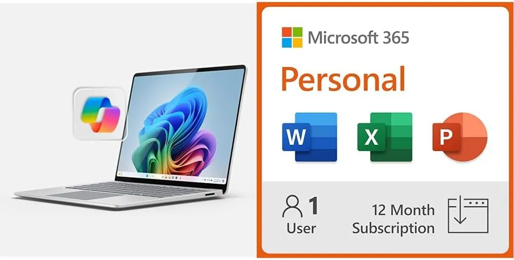 Microsoft Surface Laptop (2024), Windows 11 Copilot  PC, 15" Touchscreen Display, Snapdragon X Elite (12 core), 16GB RAM, 256GB SSD Storage, Platinum