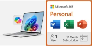 Microsoft Surface Laptop (2024), Windows 11 Copilot  PC, 15" Touchscreen Display, Snapdragon X Elite (12 core), 16GB RAM, 256GB SSD Storage, Platinum