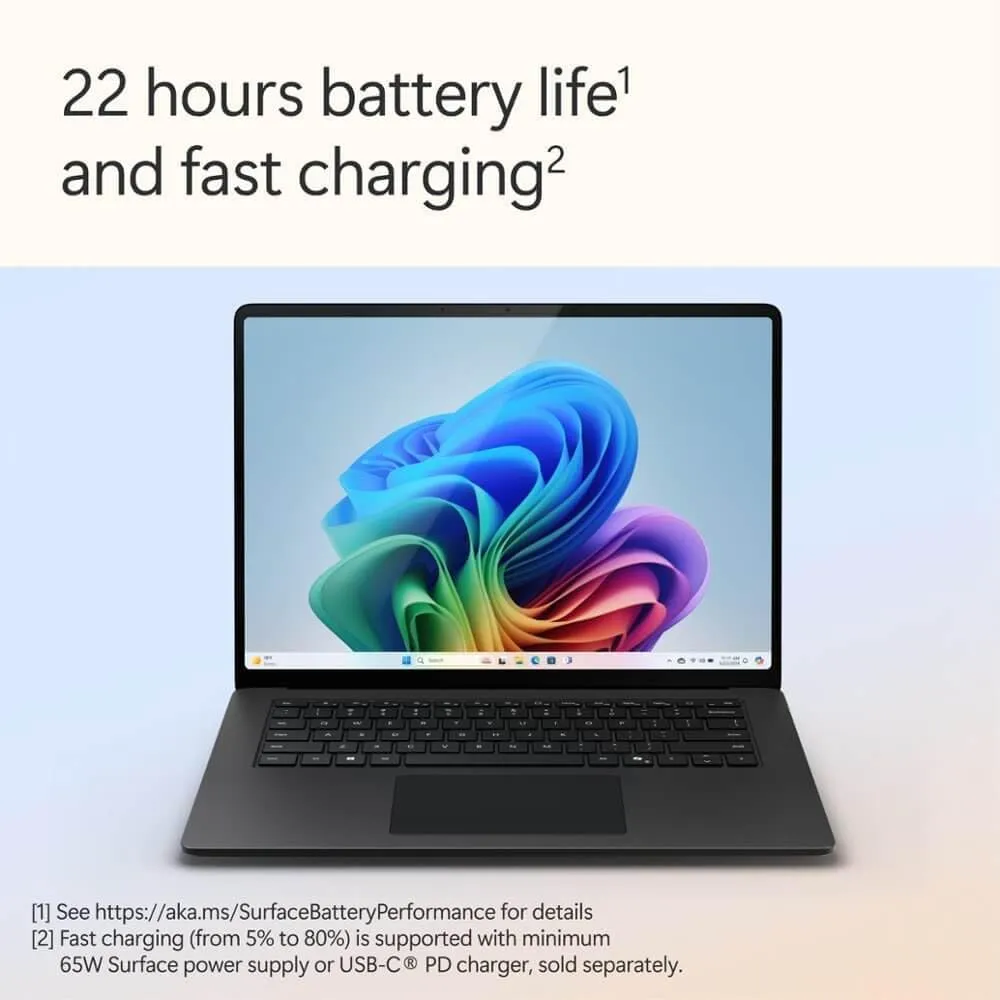 Microsoft Surface Laptop (2024), Windows 11 Copilot  PC, 15" Touchscreen Display, Snapdragon X Elite (12 core), 32GB RAM, 1TB SSD Storage, Black