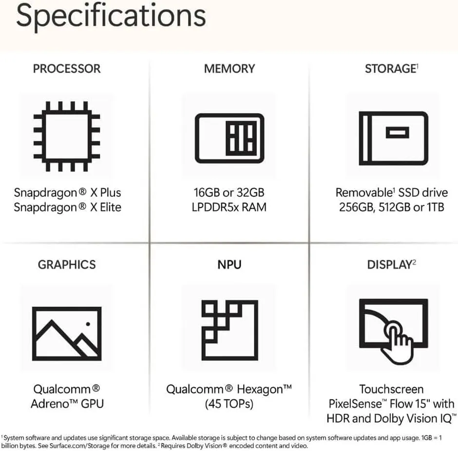 Microsoft Surface Laptop (2024), Windows 11 Copilot  PC, 15" Touchscreen Display, Snapdragon X Elite (12 core), 32GB RAM, 1TB SSD Storage, Black