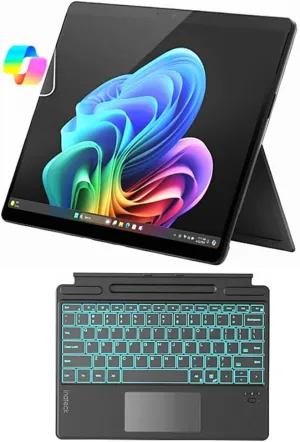 Microsoft Surface Pro 11 2024, 13-inch Touchscreen 2-in-1 Laptop, Snapdragon X Plus, 16GB, 512GB, with Inateck Bluetooth Backlit Keyboard with Touchpad & Pen Holder – 2-in-1 Laptop & Tablet (Black)