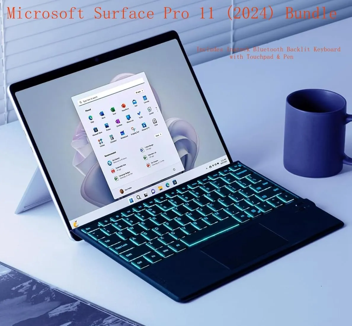 Microsoft Surface Pro 11 2024, 13-inch Touchscreen 2-in-1 Laptop, Snapdragon X Plus, 16GB, 512GB, with Inateck Bluetooth Backlit Keyboard with Touchpad & Pen Holder – 2-in-1 Laptop & Tablet (Black)