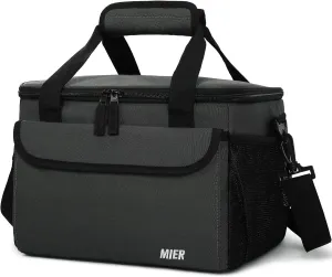 MIER Large Lunch Box for Men, Insulated Lunch Bags Soft Coolers Bag with Shoulder Strap for Adults Work Beach Picnic Travel, 18 Cans, Grey