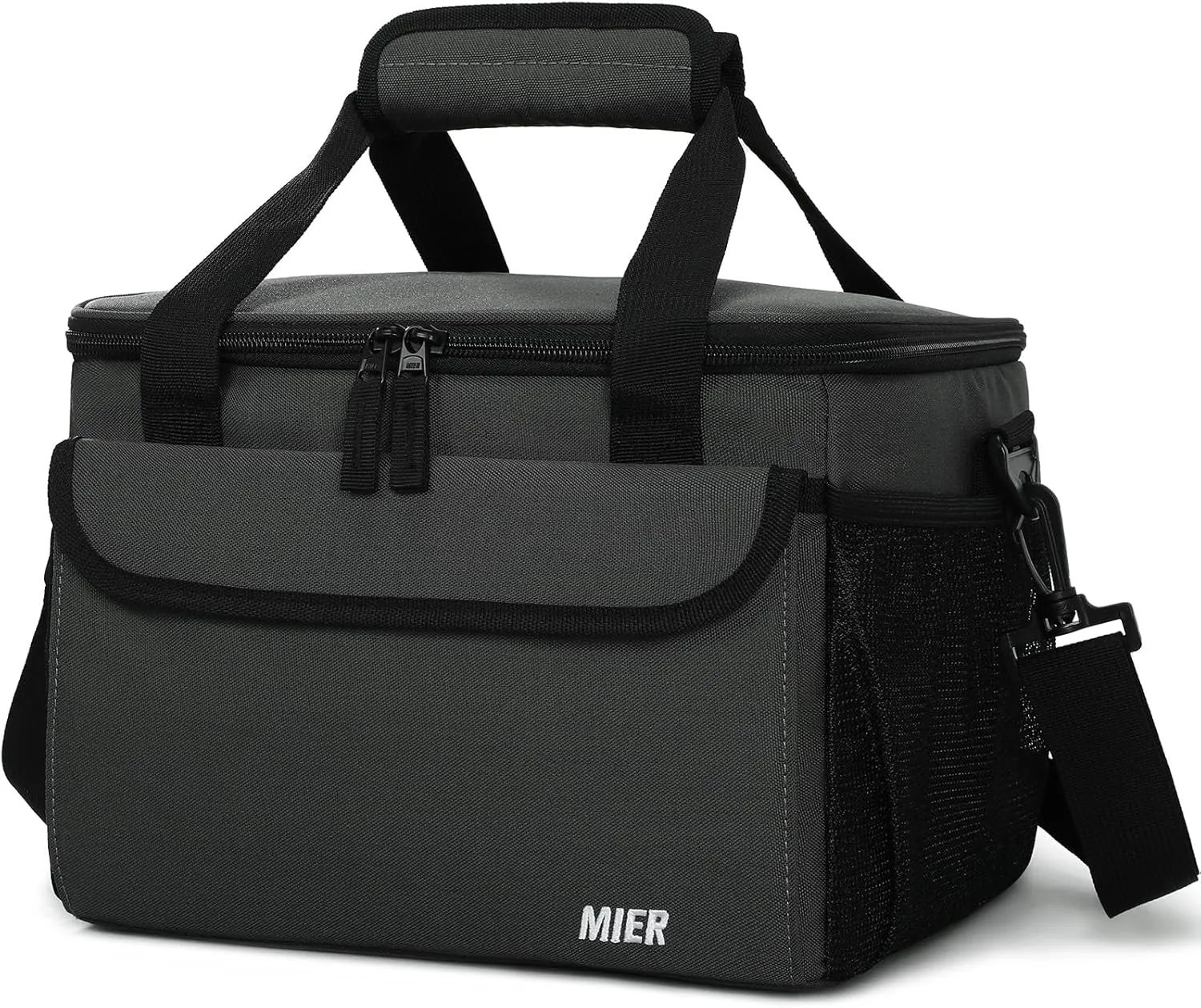 MIER Large Lunch Box for Men, Insulated Lunch Bags Soft Coolers Bag with Shoulder Strap for Adults Work Beach Picnic Travel, 18 Cans, Grey