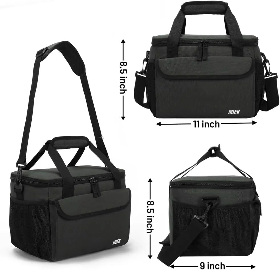 MIER Large Lunch Box for Men, Insulated Lunch Bags Soft Coolers Bag with Shoulder Strap for Adults Work Beach Picnic Travel, 18 Cans, Grey