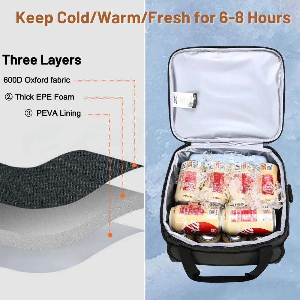 MIER Large Lunch Box for Men, Insulated Lunch Bags Soft Coolers Bag with Shoulder Strap for Adults Work Beach Picnic Travel, 18 Cans, Grey