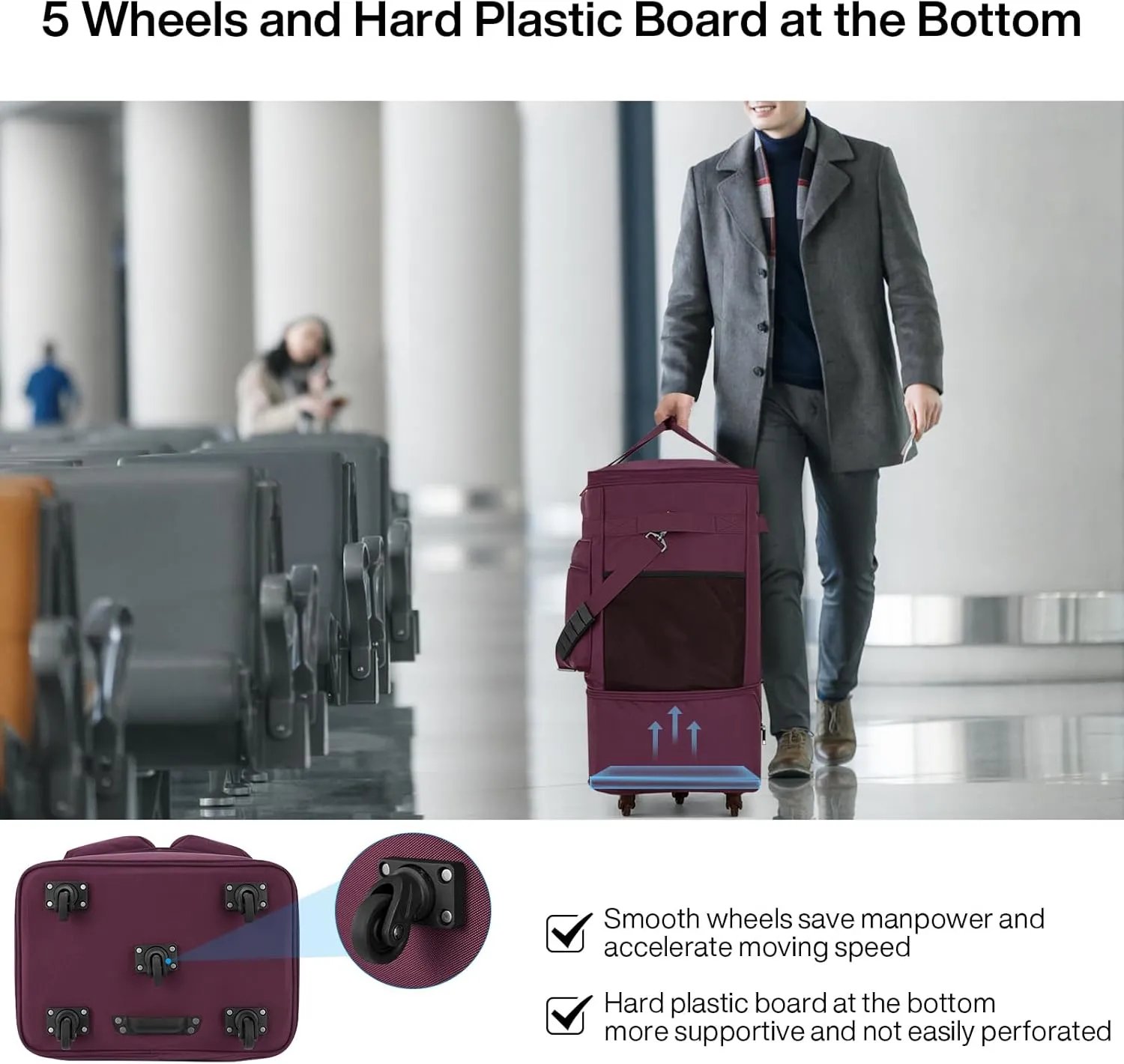 MILADA Moving Boxes for Packaging Moving Bags Expandable Moving Boxes Medium and 98 L Large with Five Wheels and Detachable Shoulder Strap Moving Storage Bags also for Travel,Purple