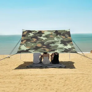 Military Camouflage Patterns Beach Canopy Tent Anti-UV & Wind Resistant, Camping Sun Shelter Easy Setup Portable,Outdoor Shade Tents with Sandbags,Sand Shovels,Ground Pegs & Stability Poles