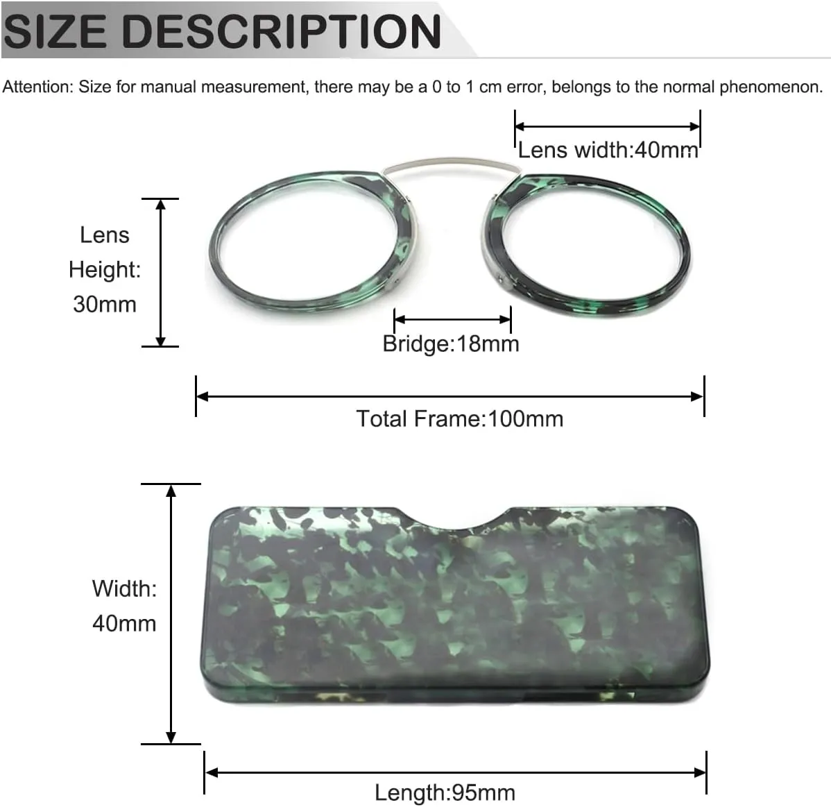 Mini Armless Reading Glasses for Men Women Slim Thin Clip on Nose Readers with Small Portable Case