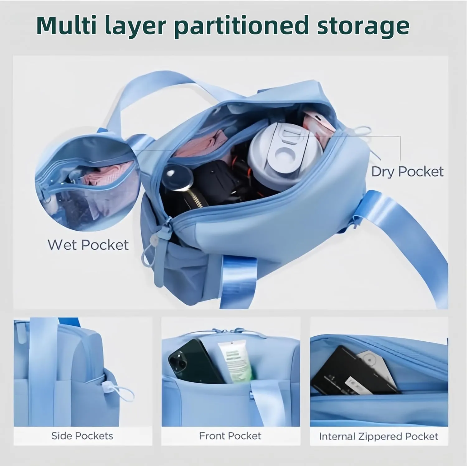 Mini Gym Bag for Women and Girls, Small Waterproof Travel Duffle Bag with Wet Compartment, Cute Workout Sport Tote bag, with gift box (blue)