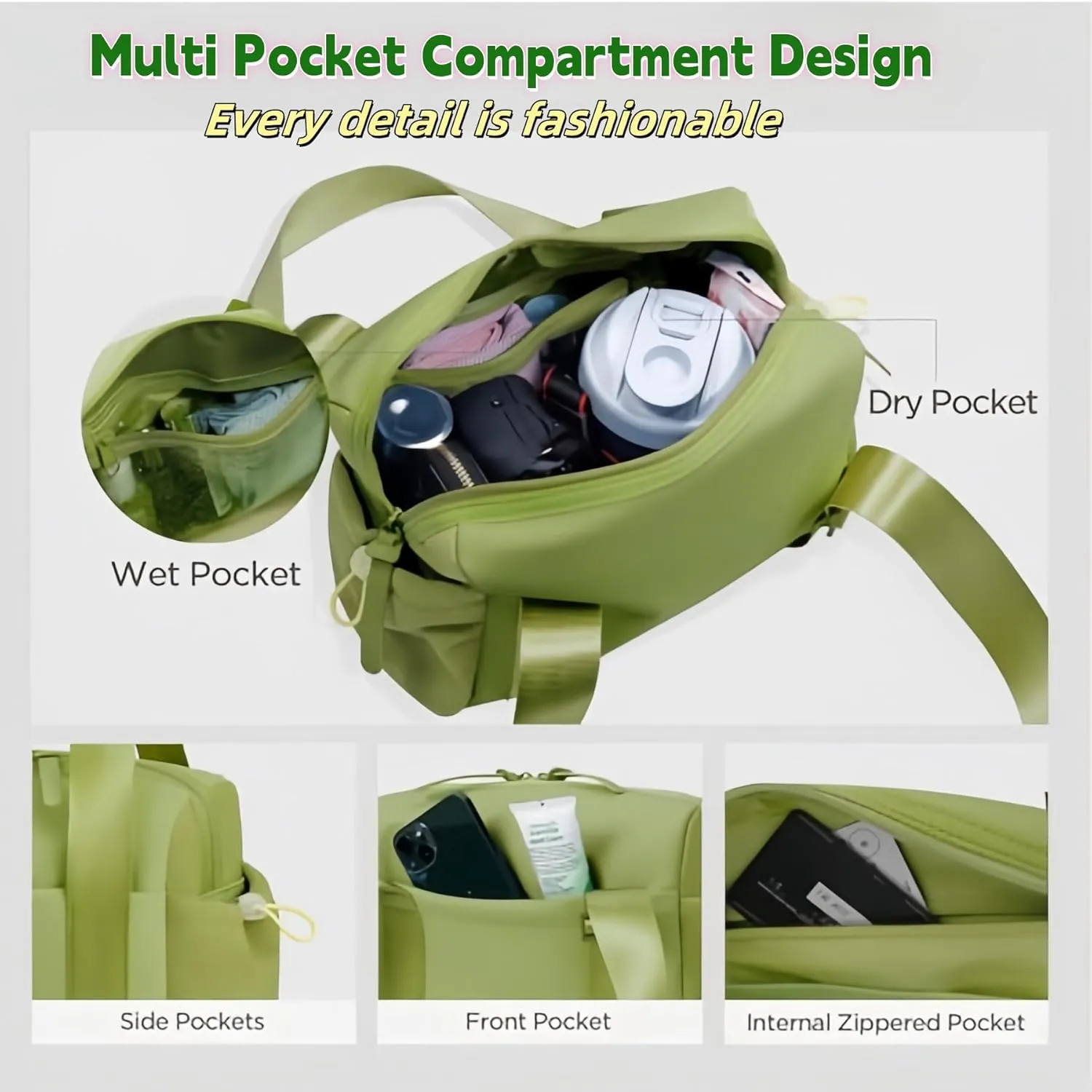 Mini Gym Bag for Women and Girls, Small Waterproof Travel Duffle Bag with Wet Compartment, Cute Workout Sport Tote bag, with gift box (green)
