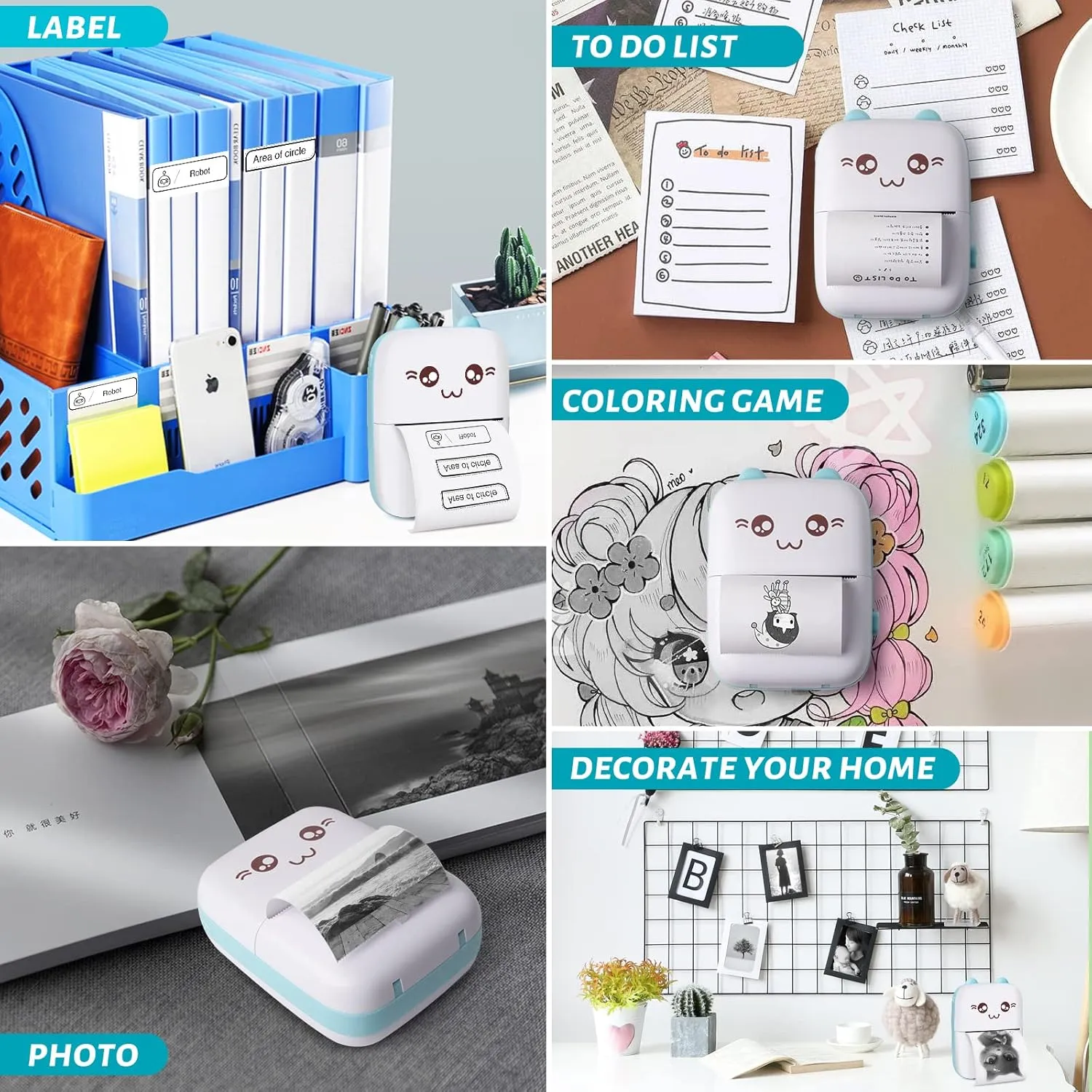 Mini Pocket Bluetooth Printer-Portable Thermal Printer with 10 Roll Papers for Journal/DIY Scrapbook/Travel/Notes/Lists/Label/Memo, Receipt Printer for Children Women Gifts Kids Christmas IOS&Android