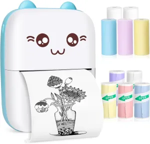 Mini Pocket Bluetooth Printer-Portable Thermal Printer with 10 Roll Papers for Journal/DIY Scrapbook/Travel/Notes/Lists/Label/Memo, Receipt Printer for Children Women Gifts Kids Christmas IOS&Android