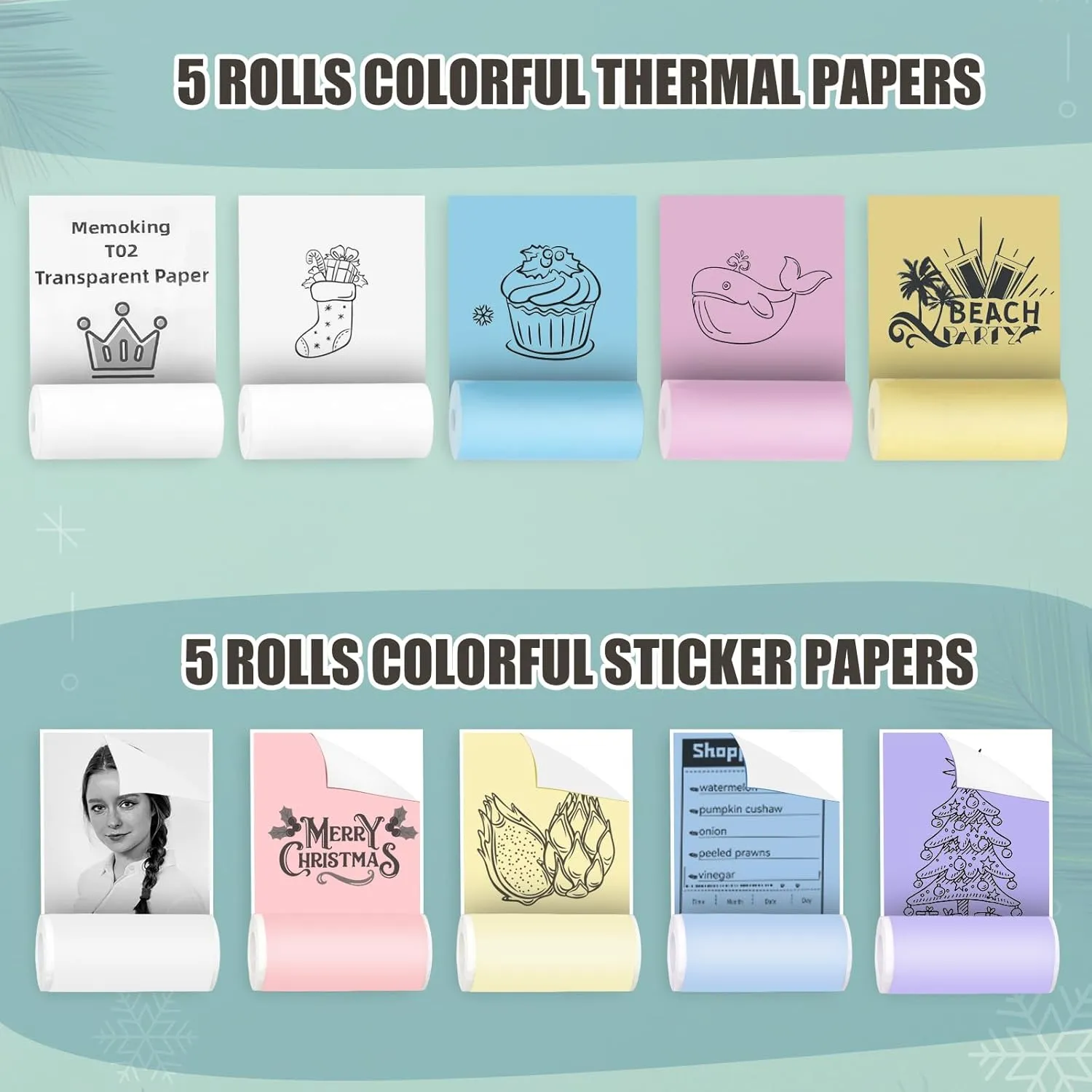 Mini Pocket Bluetooth Printer-Portable Thermal Printer with 10 Roll Papers for Journal/DIY Scrapbook/Travel/Notes/Lists/Label/Memo, Receipt Printer for Children Women Gifts Kids Christmas